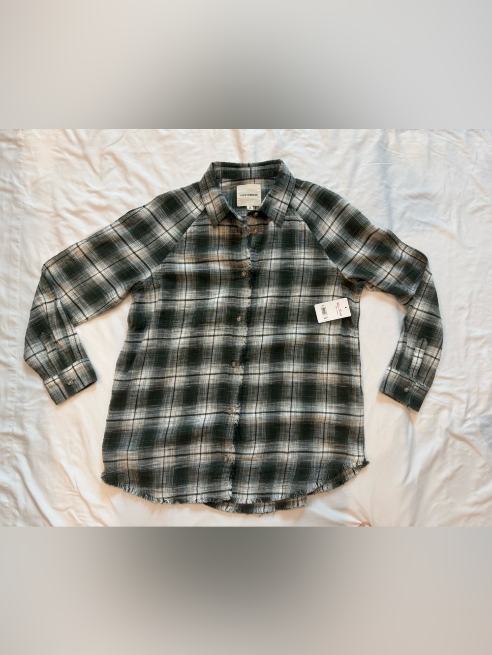 Lucky Brand Plaid Raw Edge Button-Up Shirt – XS – NWT